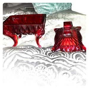 Red depressed glass trinket box